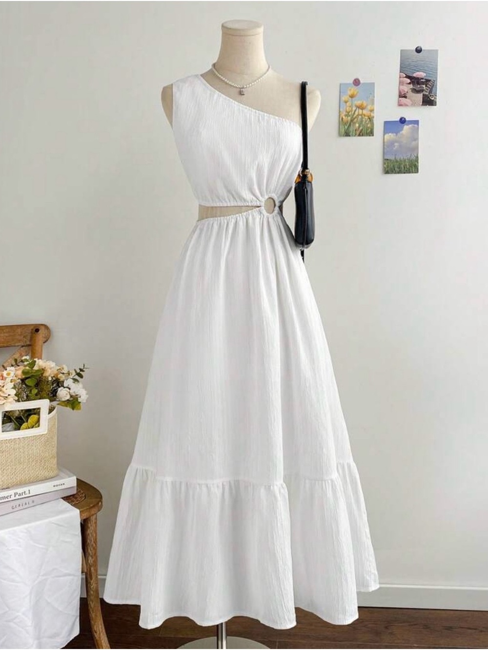 Women’s White One-Shoulder Cutout Maxi Dress